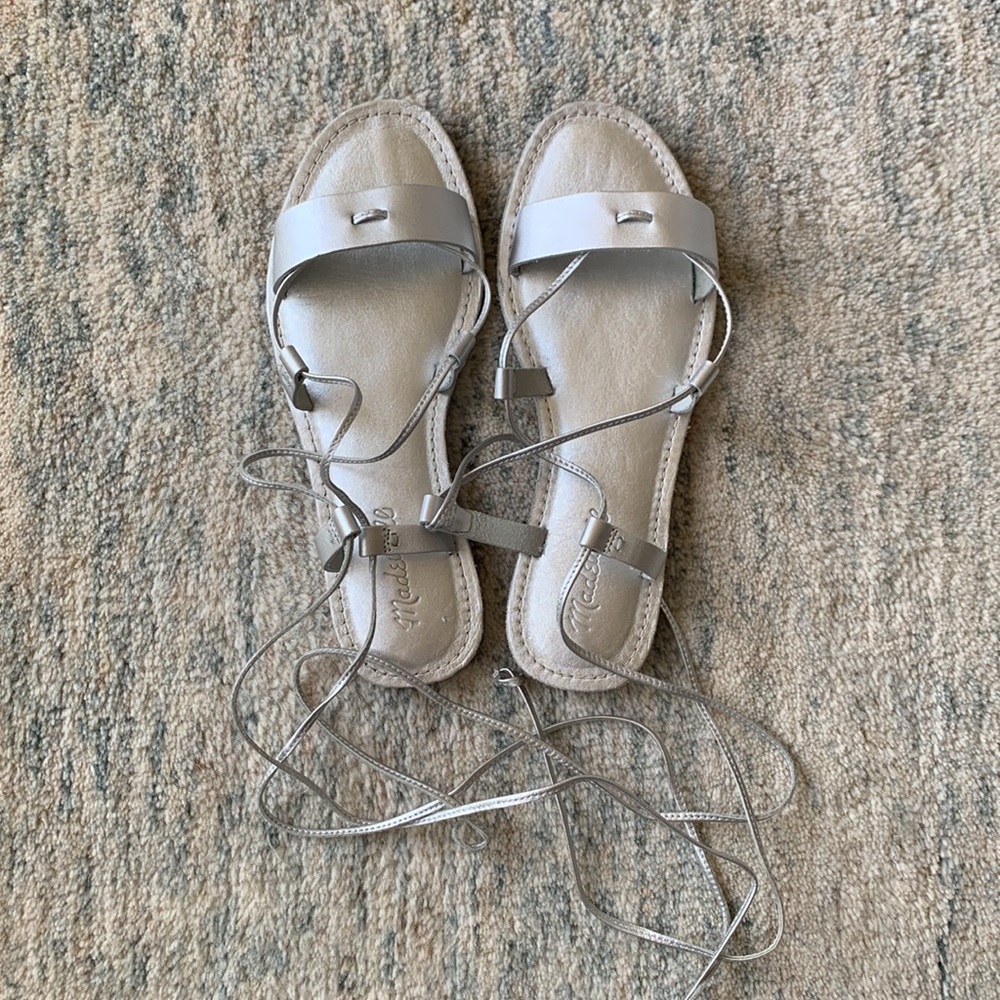 NWT Madewell Boardwalk Lace-Up Sandal in Metallic Leather - Picture 4 of 6
